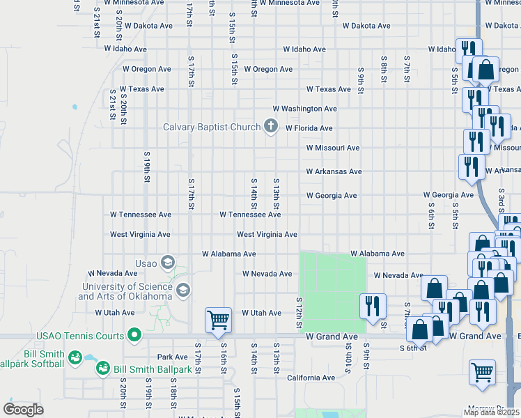map of restaurants, bars, coffee shops, grocery stores, and more near 1501 South 14th Street in Chickasha