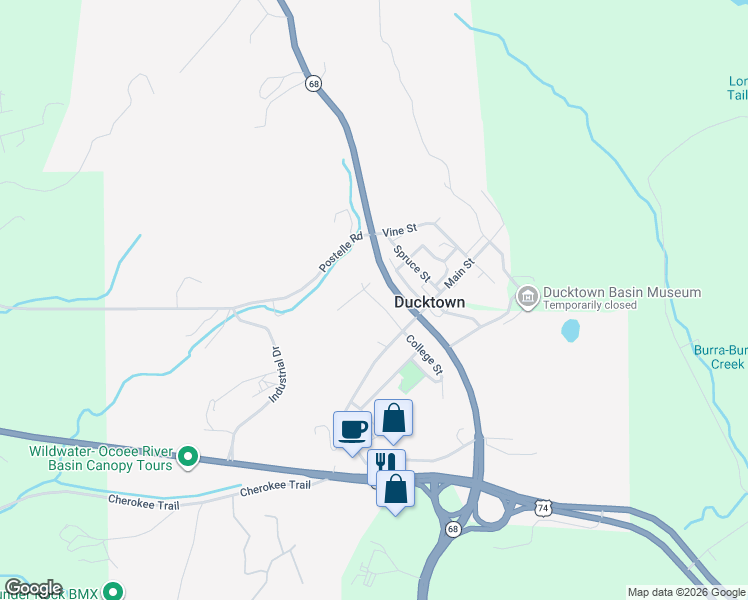 map of restaurants, bars, coffee shops, grocery stores, and more near 231 College St in Copperhill