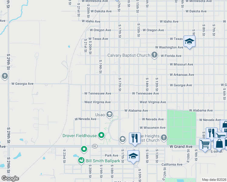 map of restaurants, bars, coffee shops, grocery stores, and more near 1502 South 18th Street in Chickasha