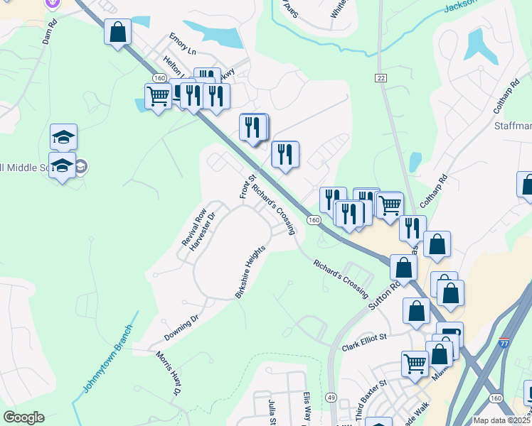 map of restaurants, bars, coffee shops, grocery stores, and more near 4026 Birkshire Heights in Fort Mill