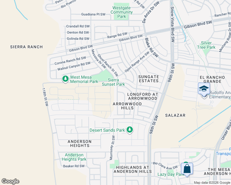 map of restaurants, bars, coffee shops, grocery stores, and more near 2822 Porto Street Southwest in Albuquerque