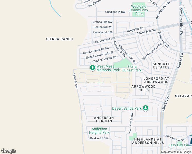 map of restaurants, bars, coffee shops, grocery stores, and more near 118TH Shadetree Drive Southwest in Albuquerque
