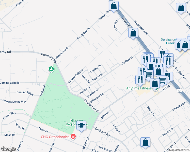 map of restaurants, bars, coffee shops, grocery stores, and more near 217 Hope Way in Nipomo