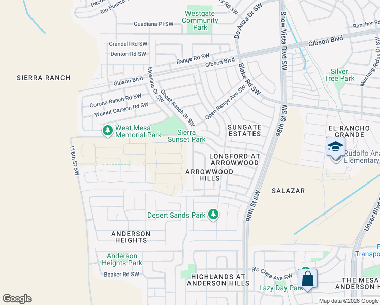 map of restaurants, bars, coffee shops, grocery stores, and more near 2822 Porto Street Southwest in Albuquerque