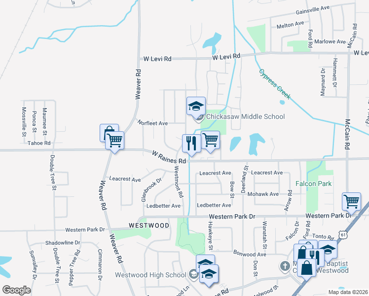 map of restaurants, bars, coffee shops, grocery stores, and more near 4136 Westmont Road in Memphis