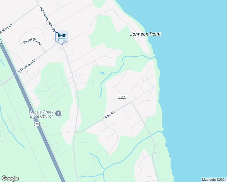 map of restaurants, bars, coffee shops, grocery stores, and more near 303 Little Rossie Road in New Bern