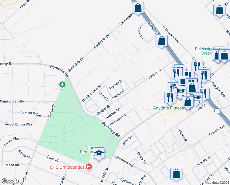 map of restaurants, bars, coffee shops, grocery stores, and more near 217 Hope Way in Nipomo