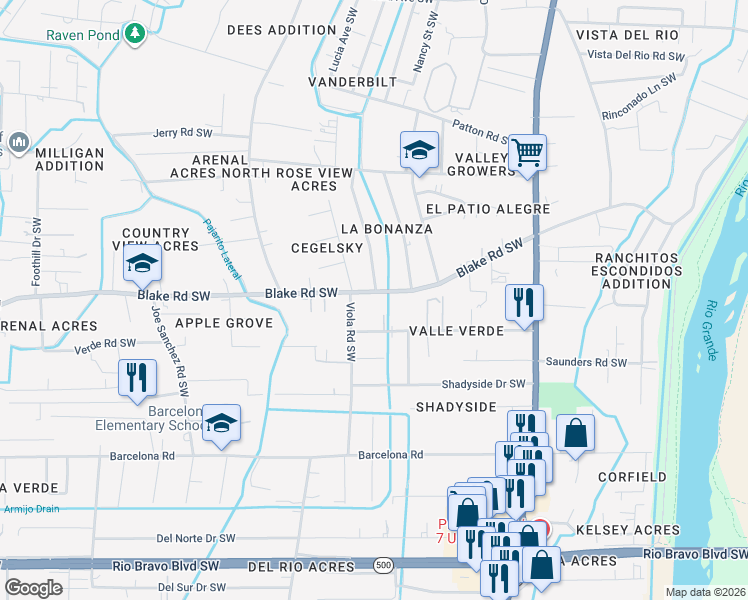map of restaurants, bars, coffee shops, grocery stores, and more near 1801 Val Verde Road Southwest in Albuquerque