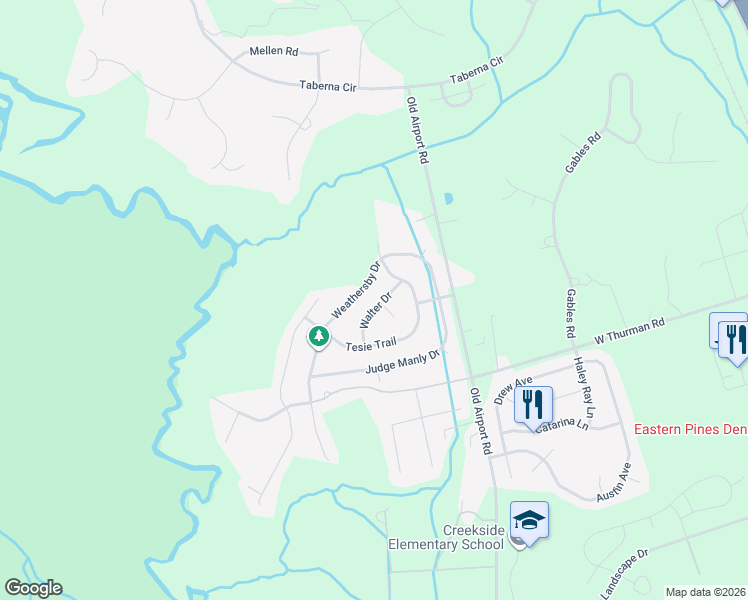 map of restaurants, bars, coffee shops, grocery stores, and more near 2813 Walter Drive in New Bern