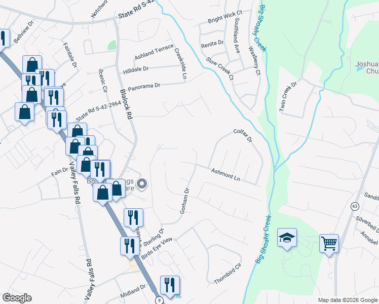 map of restaurants, bars, coffee shops, grocery stores, and more near 781 Ashmont Lane in Boiling Springs