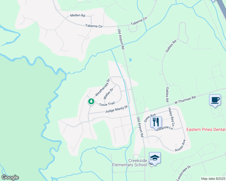 map of restaurants, bars, coffee shops, grocery stores, and more near 2807 Walter Drive in New Bern