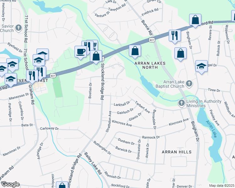 map of restaurants, bars, coffee shops, grocery stores, and more near 1079 Strathdon Avenue in Fayetteville