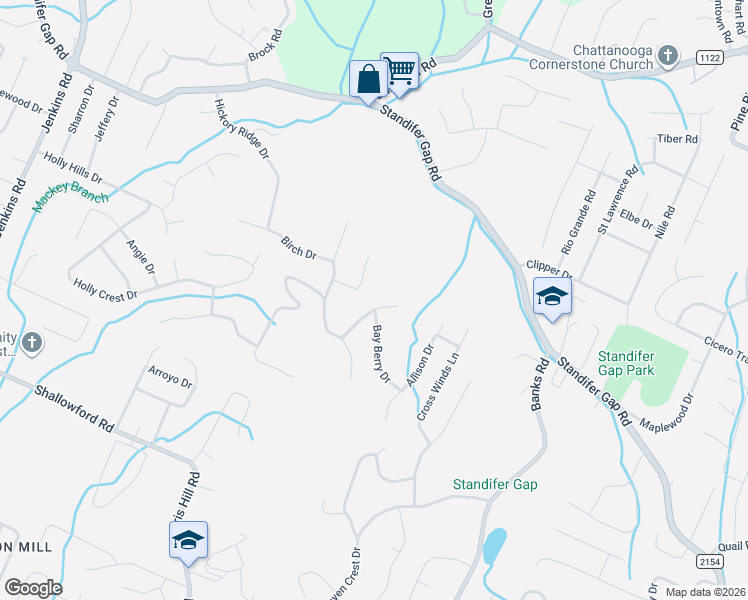 map of restaurants, bars, coffee shops, grocery stores, and more near 2309 Hydas Lane in Chattanooga
