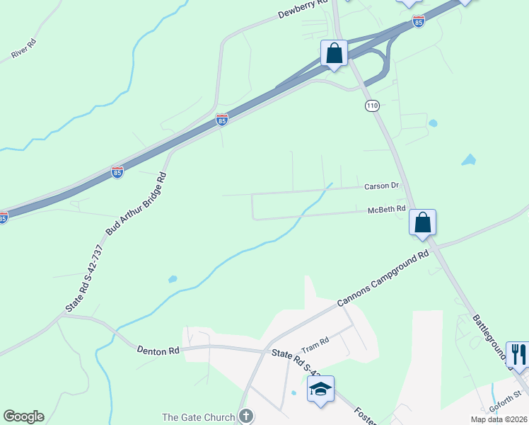 map of restaurants, bars, coffee shops, grocery stores, and more near 169 McBeth Road in Cowpens