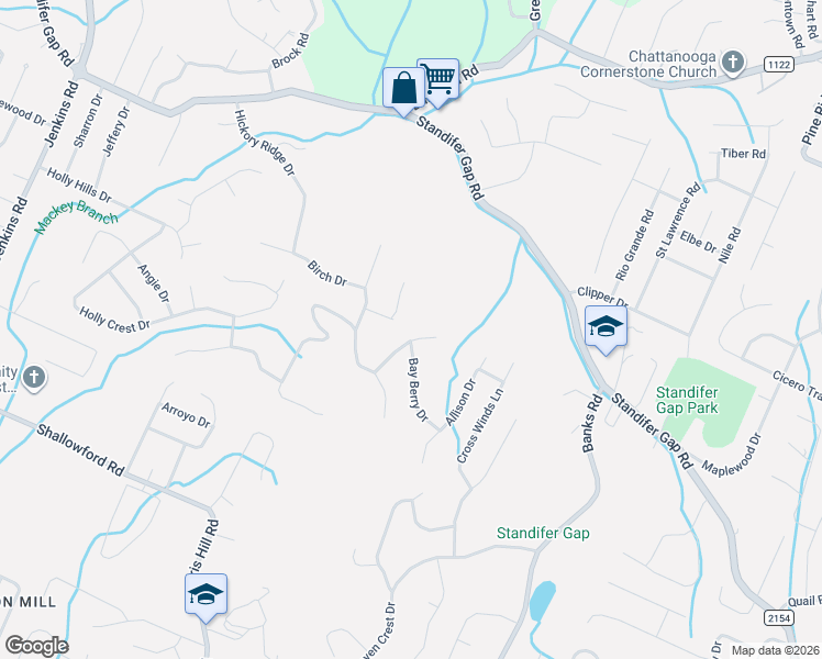 map of restaurants, bars, coffee shops, grocery stores, and more near 2309 Hydas Lane in Chattanooga
