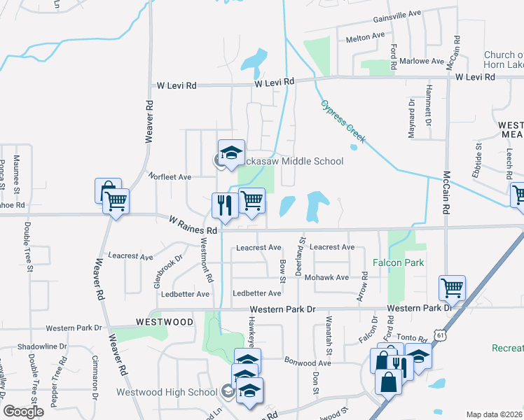map of restaurants, bars, coffee shops, grocery stores, and more near 794 West Raines Road in Memphis
