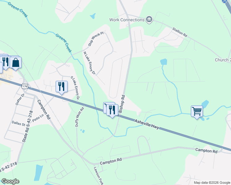 map of restaurants, bars, coffee shops, grocery stores, and more near 214 Highland Springs Loop in Inman