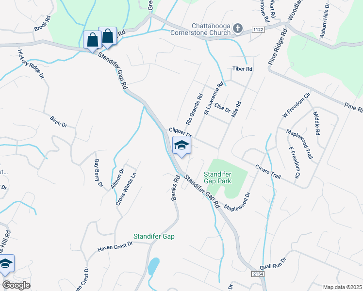 map of restaurants, bars, coffee shops, grocery stores, and more near 8253 Standifer Gap Road in Chattanooga