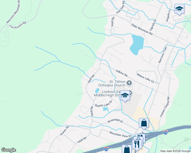 map of restaurants, bars, coffee shops, grocery stores, and more near 356 Isbill Road in Chattanooga