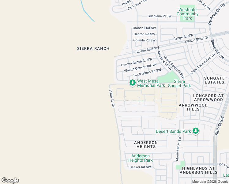 map of restaurants, bars, coffee shops, grocery stores, and more near 118th Street Southwest in Albuquerque