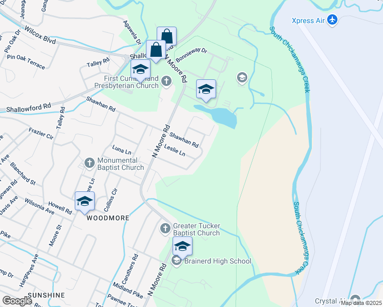 map of restaurants, bars, coffee shops, grocery stores, and more near 4619 Woodmore View Circle in Chattanooga