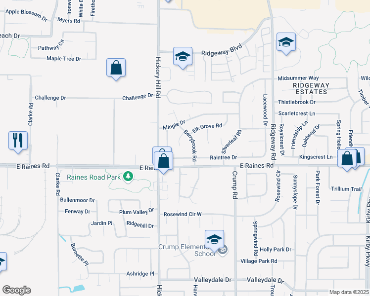 map of restaurants, bars, coffee shops, grocery stores, and more near 4118 Berrybrook Cove in Memphis
