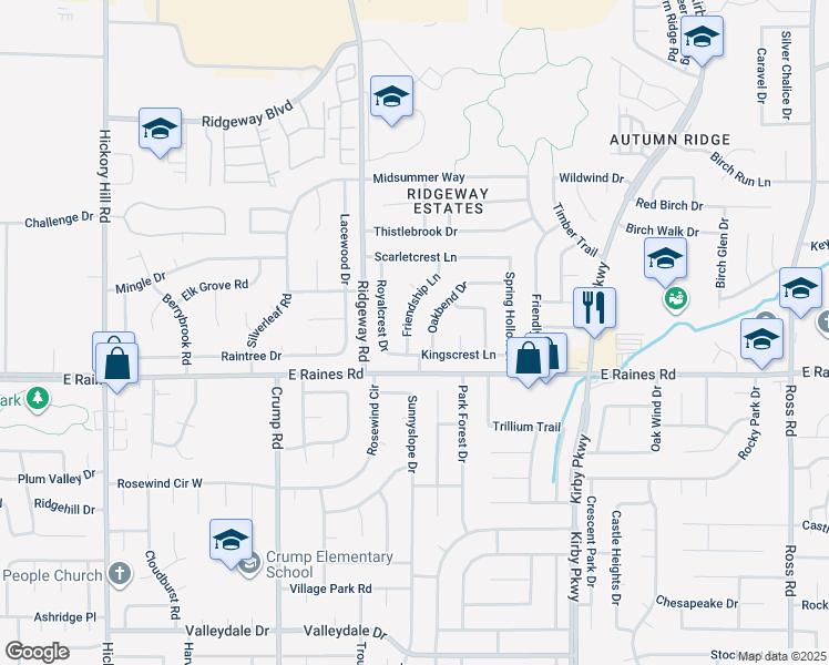 map of restaurants, bars, coffee shops, grocery stores, and more near 4118 Friendship Lane in Memphis