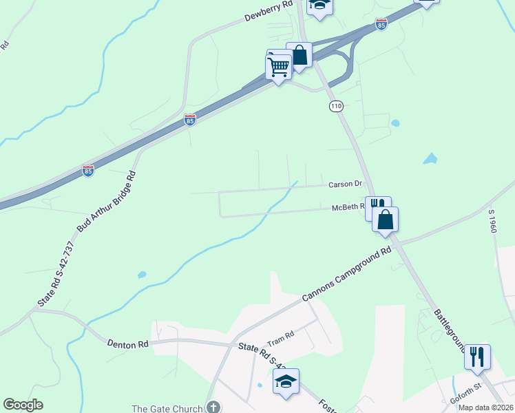 map of restaurants, bars, coffee shops, grocery stores, and more near 153 Carson Drive in Cowpens