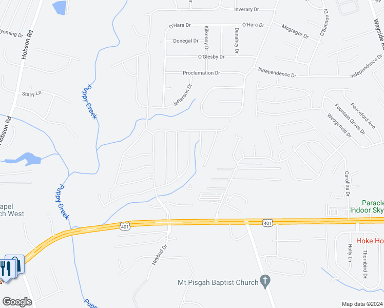map of restaurants, bars, coffee shops, grocery stores, and more near 620 Stonebriar Avenue in Raeford