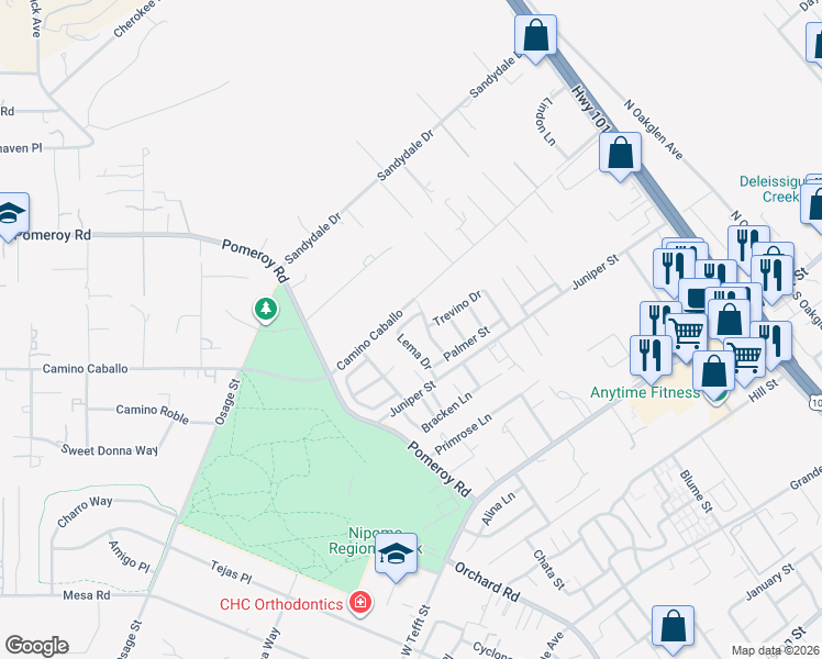 map of restaurants, bars, coffee shops, grocery stores, and more near 262 Lema Drive in Nipomo