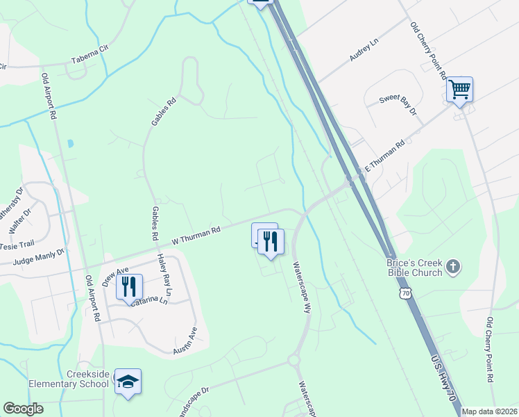 map of restaurants, bars, coffee shops, grocery stores, and more near 4002 Brandywine Drive in New Bern
