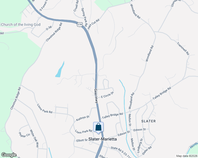 map of restaurants, bars, coffee shops, grocery stores, and more near 3255 Southerlin Road in Slater-Marietta