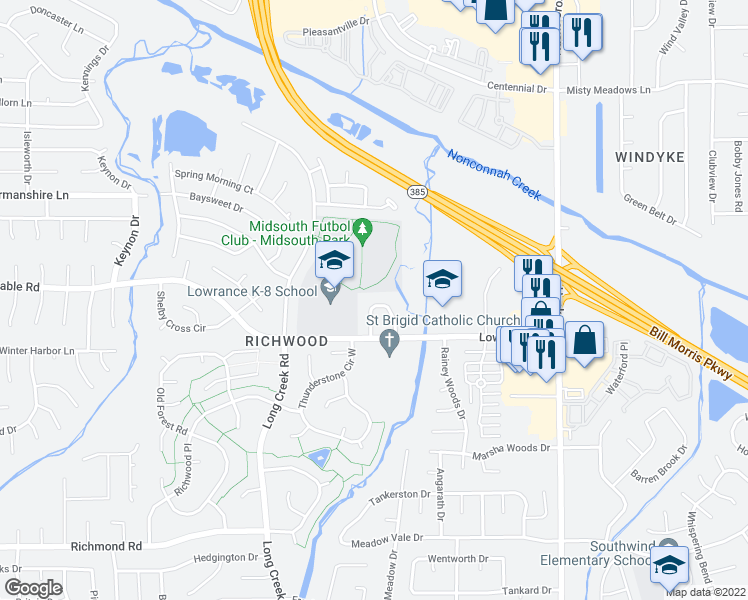 map of restaurants, bars, coffee shops, grocery stores, and more near 7788 Lake Cross Drive East in Memphis