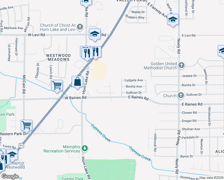 map of restaurants, bars, coffee shops, grocery stores, and more near 4090 Raines Oak Drive in Memphis