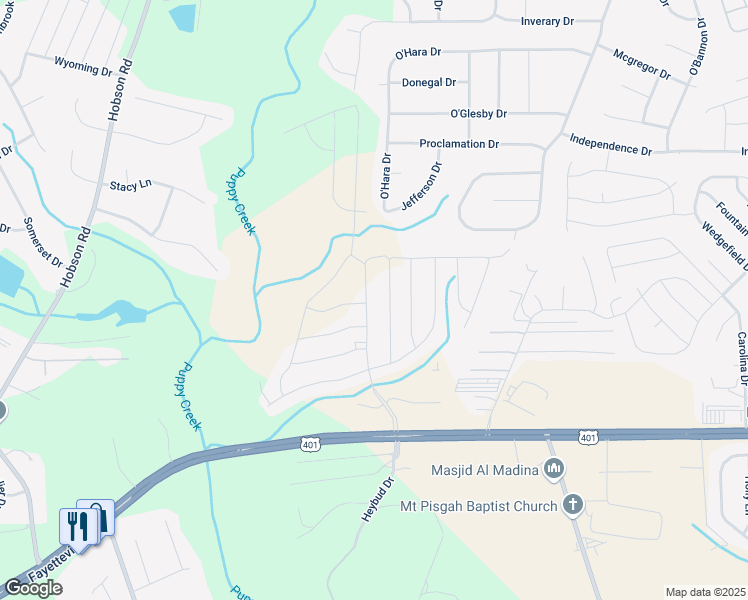 map of restaurants, bars, coffee shops, grocery stores, and more near 303 Brentmoor Drive in Raeford
