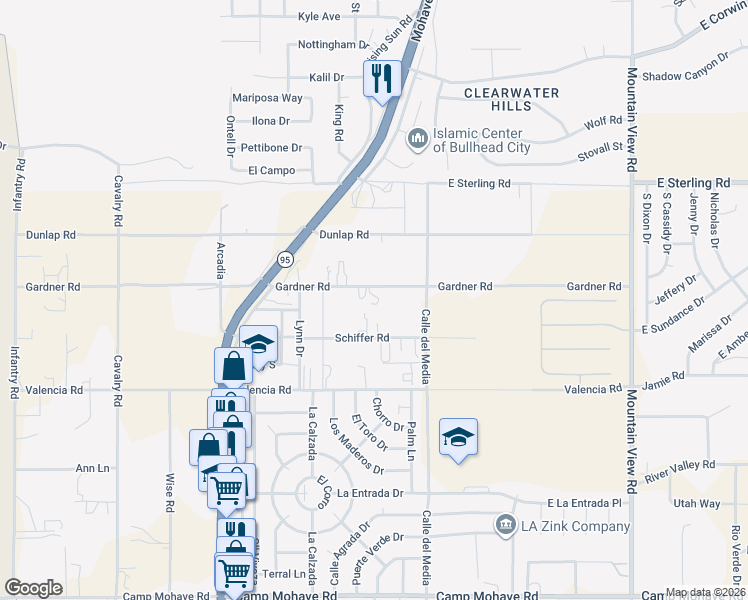 map of restaurants, bars, coffee shops, grocery stores, and more near 1673-1675 Gardner Rd in Fort Mohave