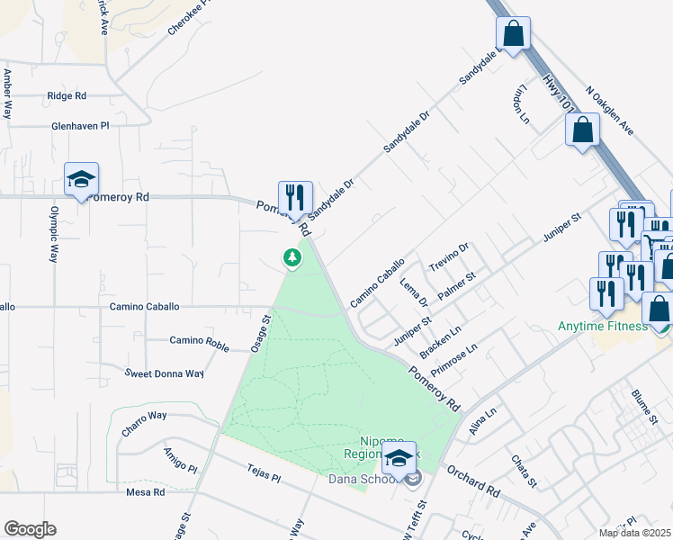 map of restaurants, bars, coffee shops, grocery stores, and more near 875 Inga Road in Nipomo