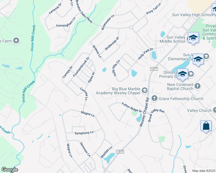 map of restaurants, bars, coffee shops, grocery stores, and more near 3403 Paxton Ridge Drive in Indian Trail