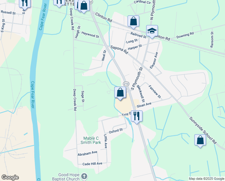 map of restaurants, bars, coffee shops, grocery stores, and more near 705 Duggins Way in Fayetteville