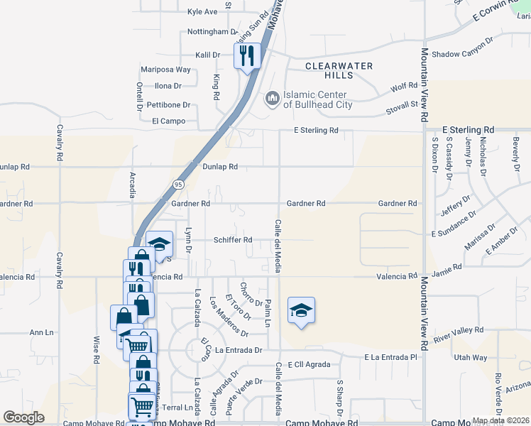 map of restaurants, bars, coffee shops, grocery stores, and more near 1715-1749 Gardner Rd in Fort Mohave