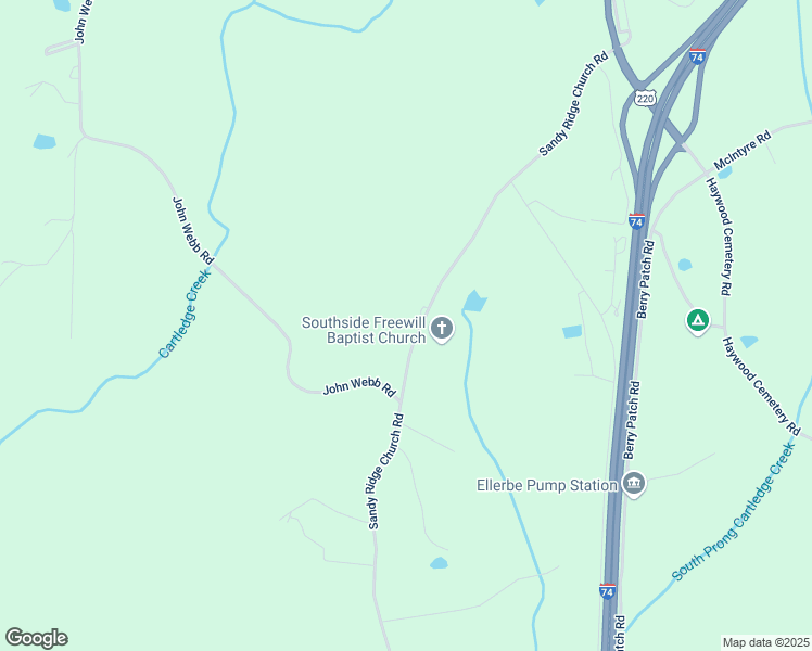 map of restaurants, bars, coffee shops, grocery stores, and more near 661 Sandy Ridge Church Road in Ellerbe
