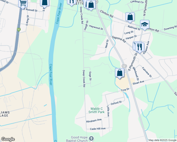 map of restaurants, bars, coffee shops, grocery stores, and more near 712 Sage Street in Fayetteville