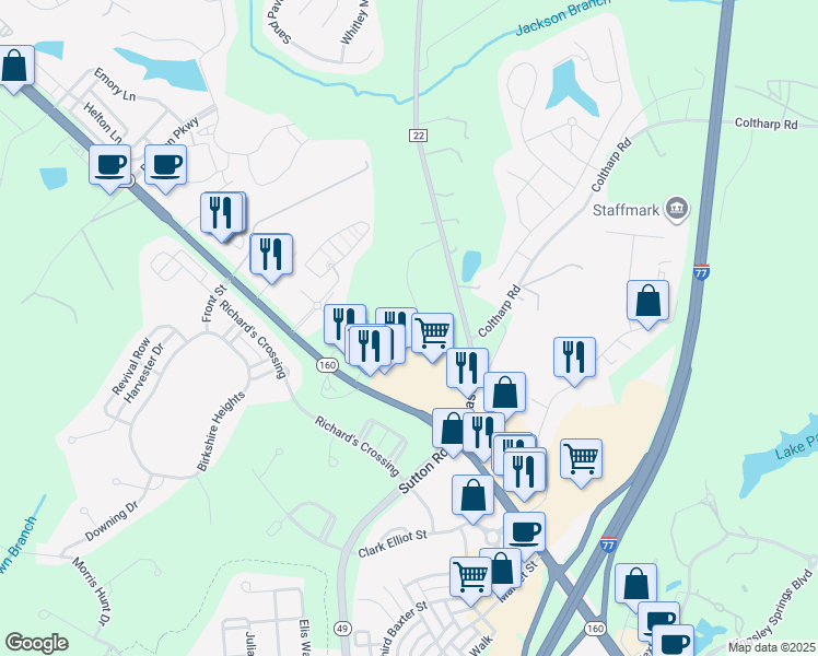 map of restaurants, bars, coffee shops, grocery stores, and more near 1803 Willis Court in Fort Mill