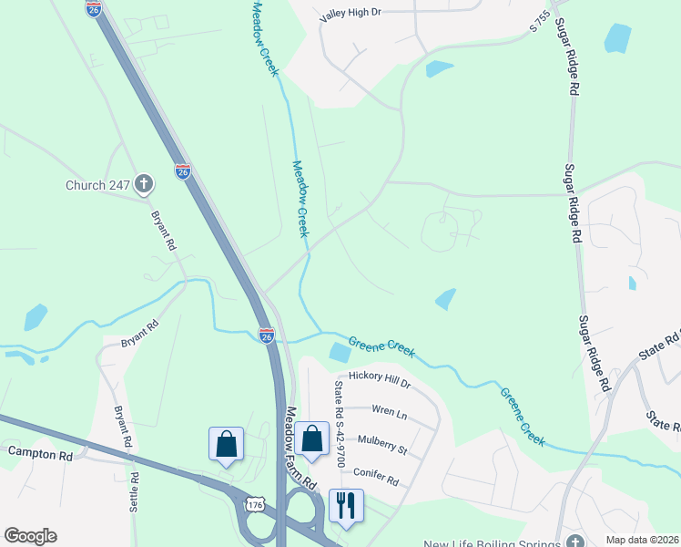 map of restaurants, bars, coffee shops, grocery stores, and more near 140 State Road S-42-4255 in Inman