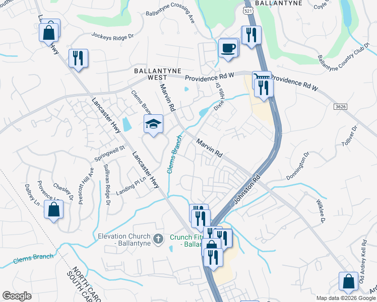 map of restaurants, bars, coffee shops, grocery stores, and more near in Charlotte