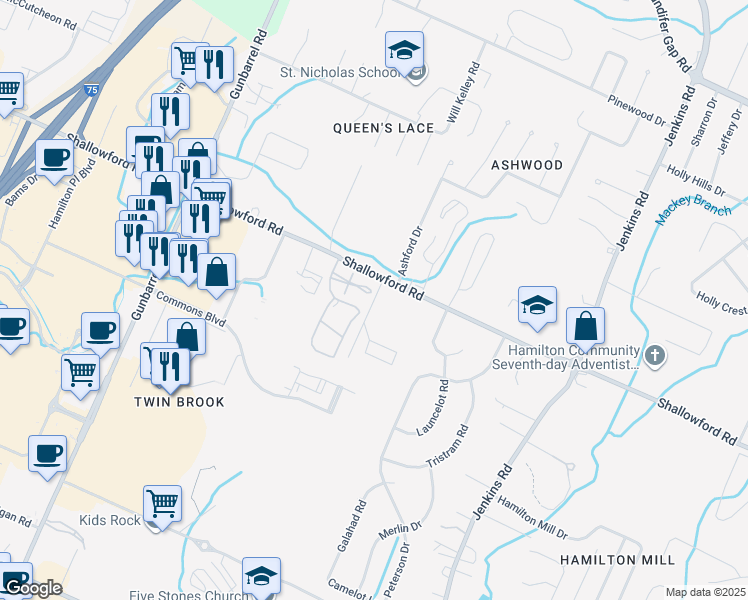 map of restaurants, bars, coffee shops, grocery stores, and more near 2252 Murray Lane in Chattanooga