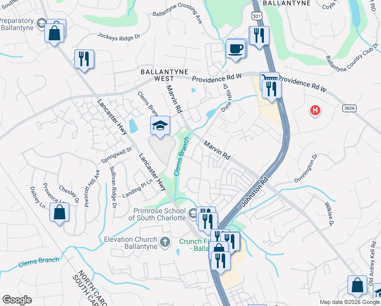 map of restaurants, bars, coffee shops, grocery stores, and more near in Charlotte