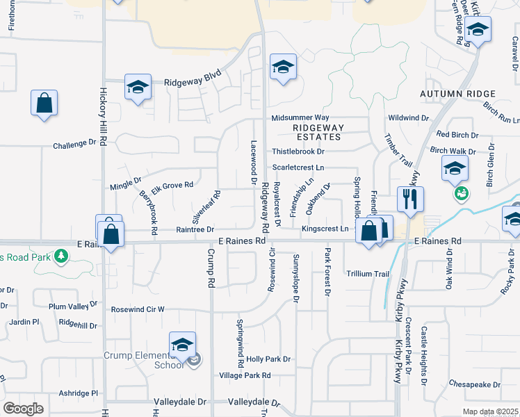 map of restaurants, bars, coffee shops, grocery stores, and more near 6168 Lacewood Cove in Memphis