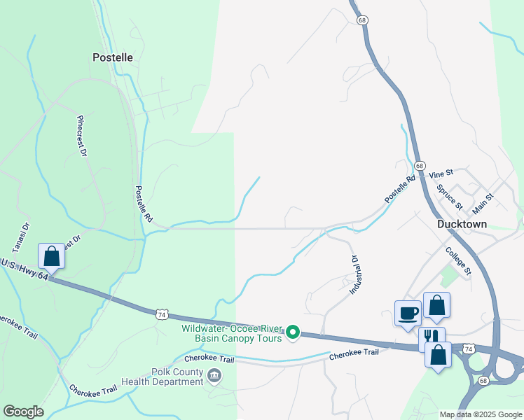 map of restaurants, bars, coffee shops, grocery stores, and more near 849 Postelle Road in Ducktown