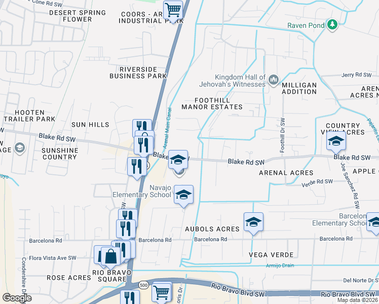 map of restaurants, bars, coffee shops, grocery stores, and more near 2505 Belmont Drive in Albuquerque
